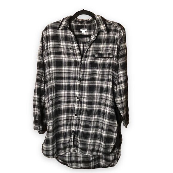 Dkny Tops - DKNY Black White Plaid Tunic Long Sleeve Top Size Medium Western